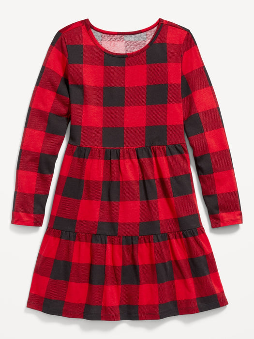 Tiered Printed Jersey-Knit Swing Dress for Girls