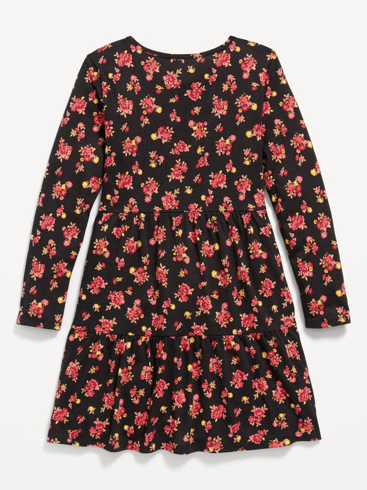 Tiered Printed Jersey-Knit Swing Dress for Girls