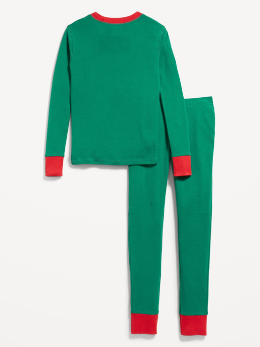 Gender-Neutral Matching Snug-Fit Holiday Pajama Set for Kids - Green