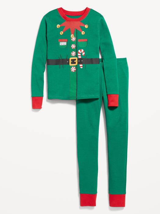 Gender-Neutral Matching Snug-Fit Holiday Pajama Set for Kids - Green
