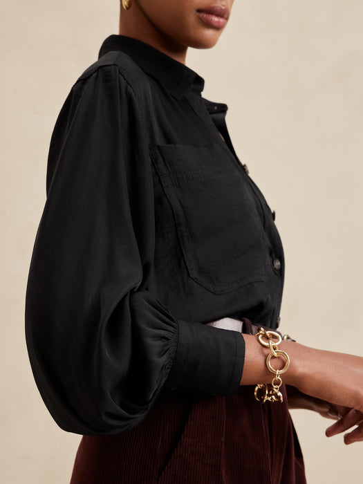 Balloon-Sleeve Utility Shirt