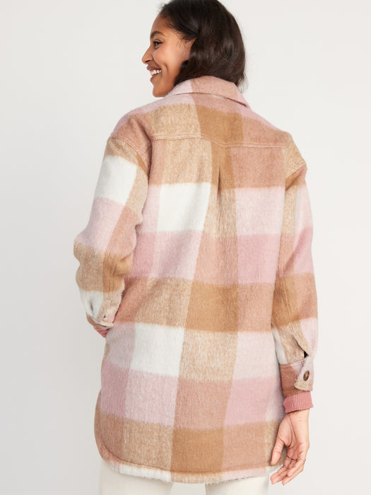 Printed Flannel Long Utility Shacket for Women - Multi