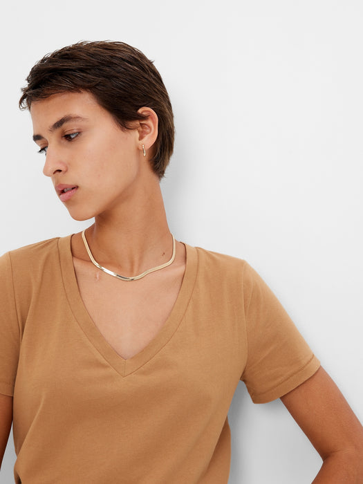 100% Organic Cotton Vintage V-Neck T-Shirt - holiday brown