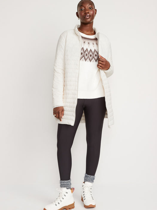 Water-Resistant Quilted Zip-Front Tunic Jacket for Women - White