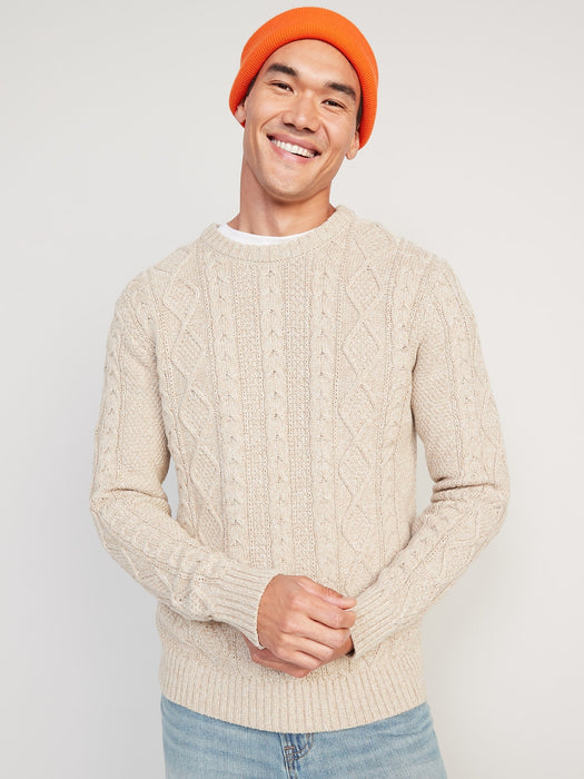 Cozy Cable-Knit Cotton Sweater for Men - Beige