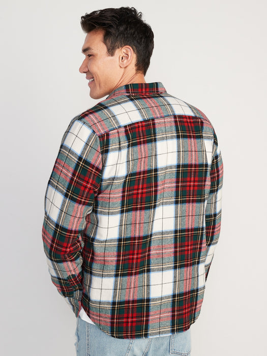 Regular-Fit Plaid Double-Brushed Flannel Shirt for Men