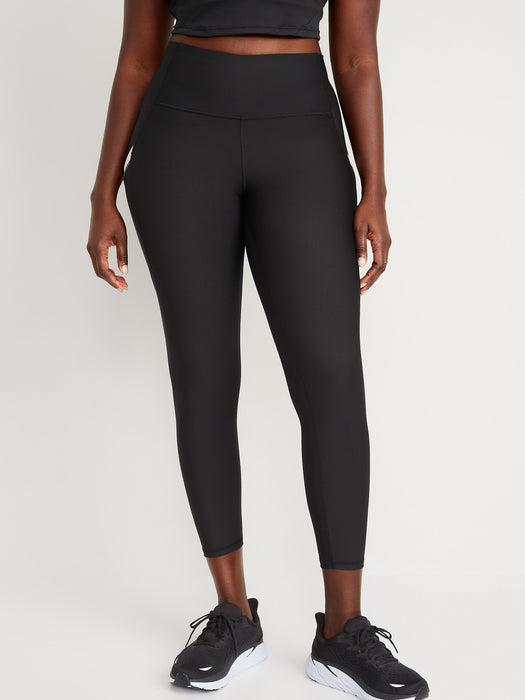 High-Waisted PowerSoft Side-Pocket 7/8-Length Leggings for Women - Black