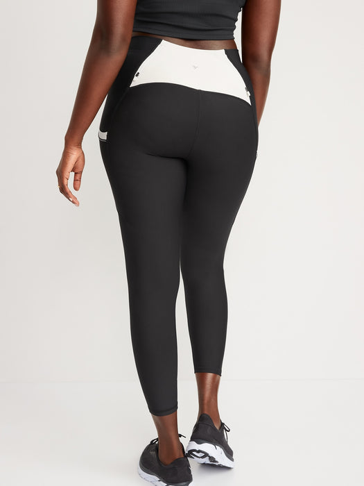 High-Waisted PowerSoft Side-Pocket 7/8-Length Leggings for Women - Black