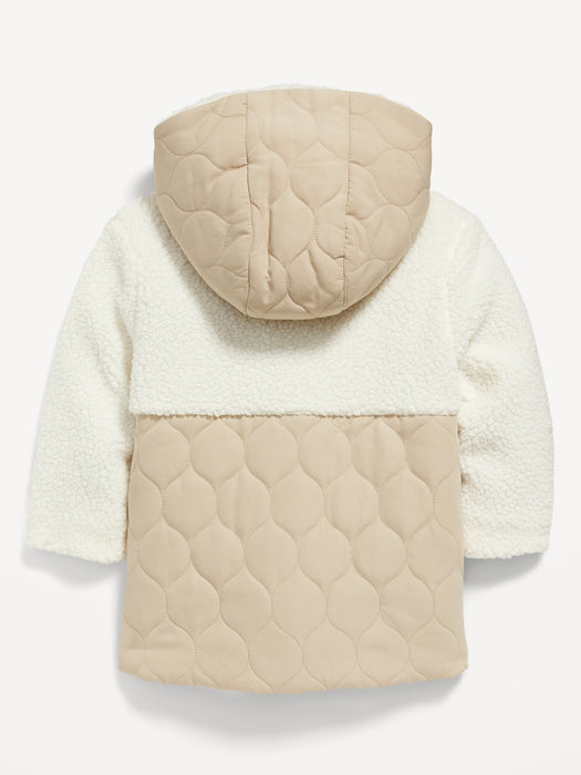 Unisex Hooded Mixed-Material Jacket for Toddler - Beige