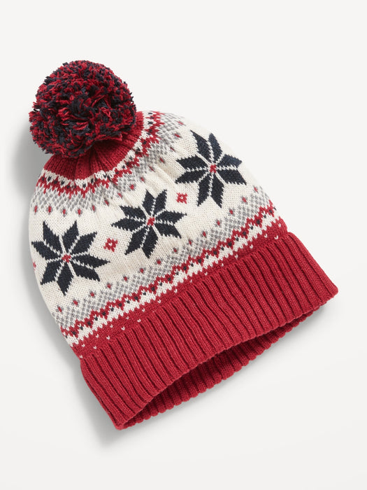 Gender-Neutral Cozy-Knit Fair Isle Pom-Pom Beanie Hat for Kids