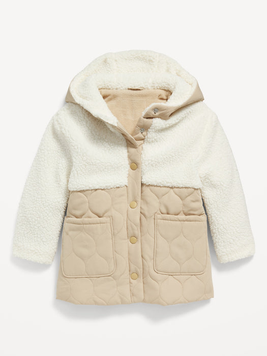 Unisex Hooded Mixed-Material Jacket for Toddler - Beige