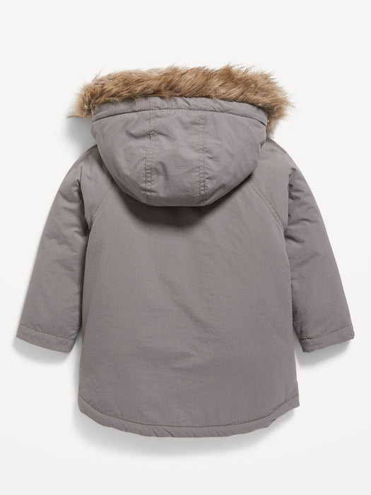 Water-Resistant Faux-Fur-Trim Hooded Nylon Parka for Toddler Girls
