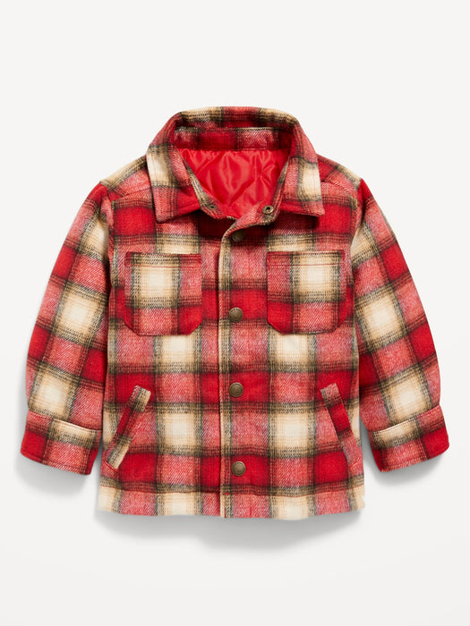 Plaid Pocket Shacket for Toddler Boys - Red