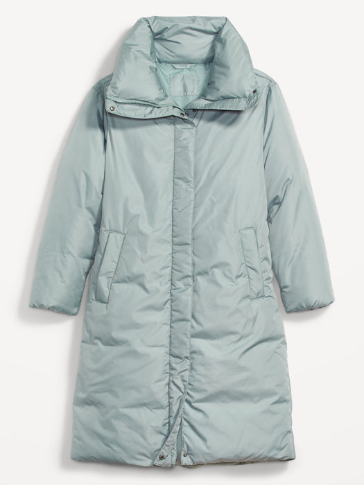 Water-Resistant Long Duvet Puffer Coat for Women