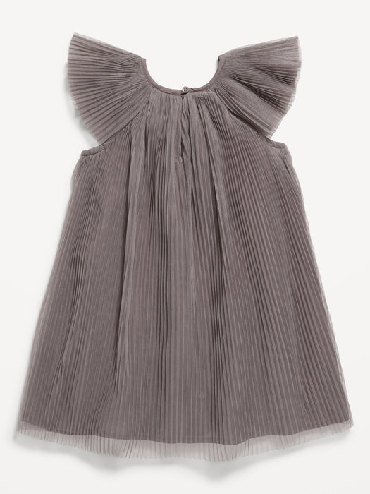 Flutter-Sleeve Pleated Swing Dress for Toddler Girls