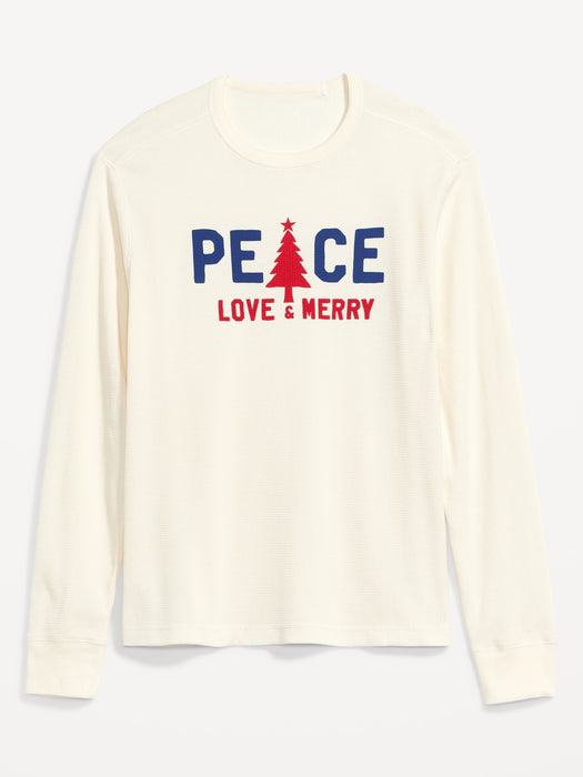 Thermal-Knit Matching Christmas Long-Sleeve Graphic T-Shirt for Men - White