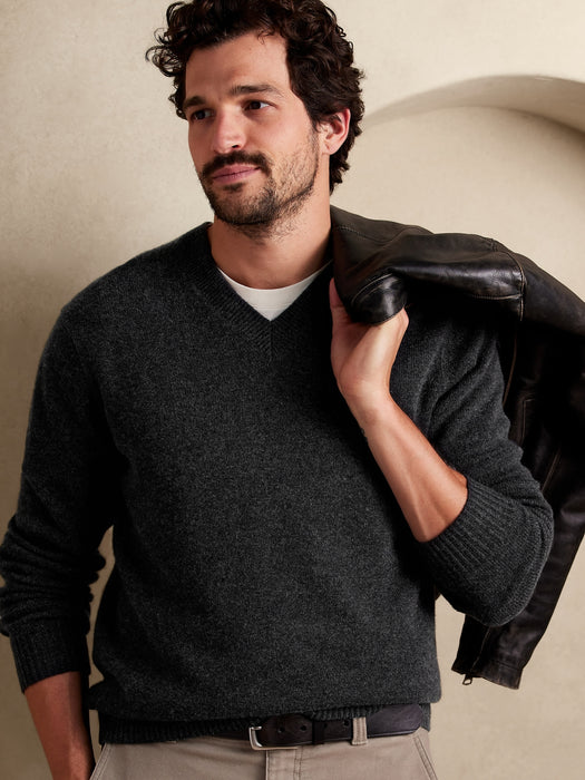 Amalfi Cashmere V-Neck Sweater - Dark Charcoal