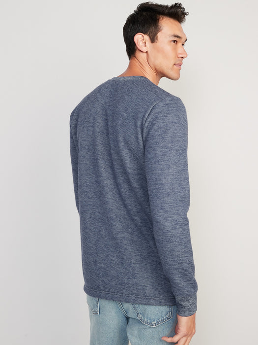 Cozy-Knit Long-Sleeve Henley T-Shirt for Men - Blue