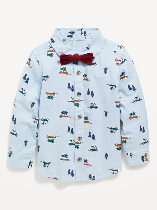 Printed Button-Front Oxford Shirt and Bow-Tie Set for Toddler Boys