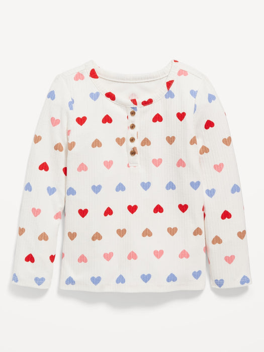 Long-Sleeve Rib-Knit Henley for Toddler Girls
