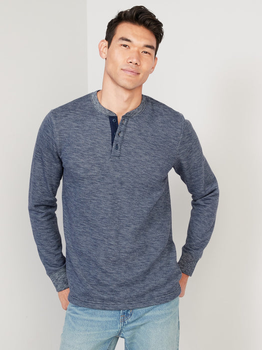 Cozy-Knit Long-Sleeve Henley T-Shirt for Men - Blue