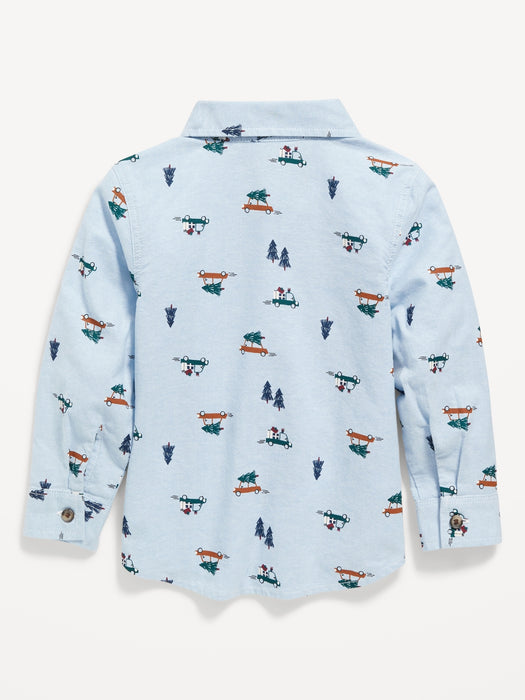Printed Button-Front Oxford Shirt and Bow-Tie Set for Toddler Boys