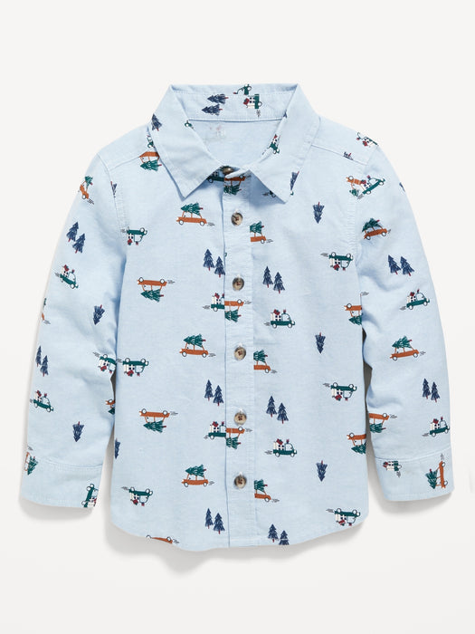 Printed Button-Front Oxford Shirt and Bow-Tie Set for Toddler Boys