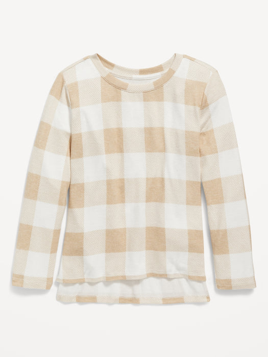 Cozy-Knit Crew-Neck Hi-Lo Hem Top for Girls - Red