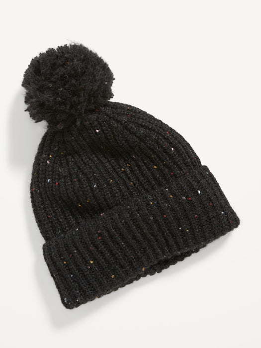 Cozy Sweater-Knit Pom-Pom Beanie Hat for Girls