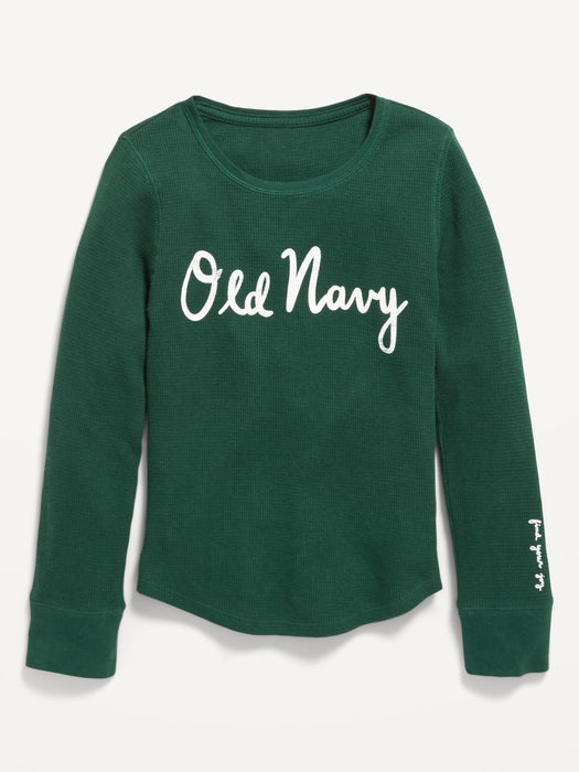 Long-Sleeve Logo-Graphic Thermal-Knit T-Shirt for Girls - Green