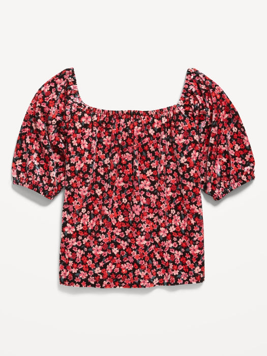 Velvet Puff-Sleeve Top for Girls