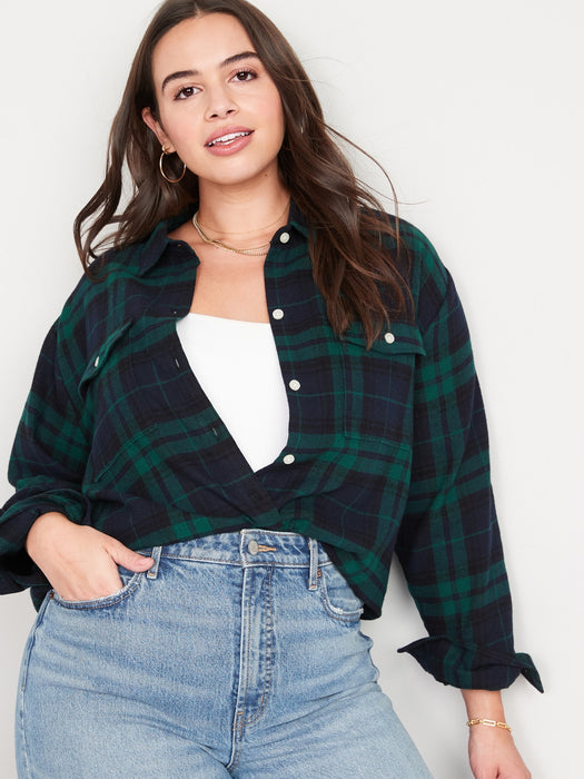 Long-Sleeve Plaid Flannel Boyfriend Tunic Shirt for Women