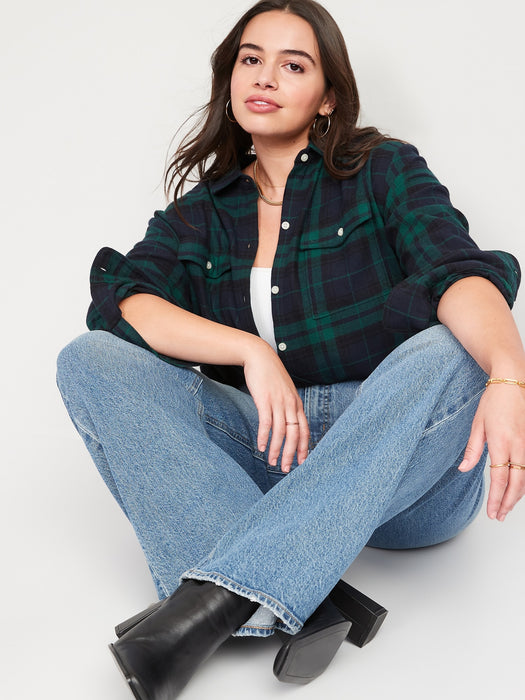 Long-Sleeve Plaid Flannel Boyfriend Tunic Shirt for Women