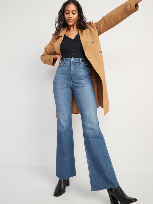 Higher High-Waisted Cotton-Hemp Blend Flare Cut-Off Jeans for Women