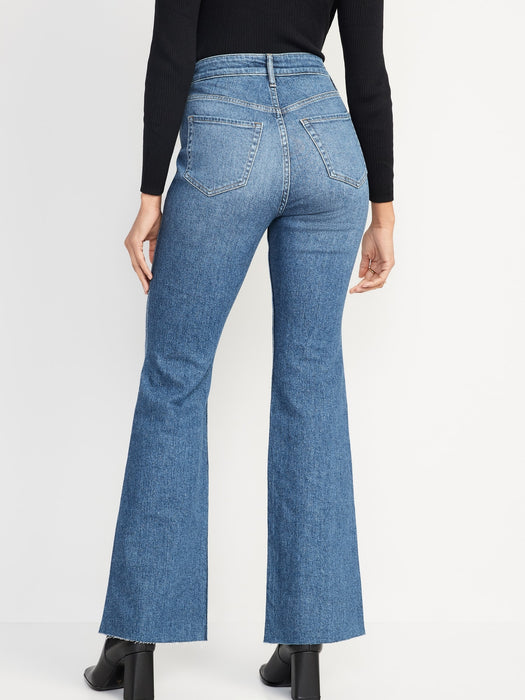 Higher High-Waisted Cotton-Hemp Blend Flare Cut-Off Jeans for Women