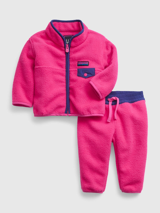 Baby Arctic Fleece Mockneck Outfit Set - super pink neon