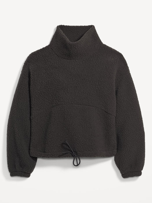 Cropped Sherpa Pullover Turtleneck Sweater for Women