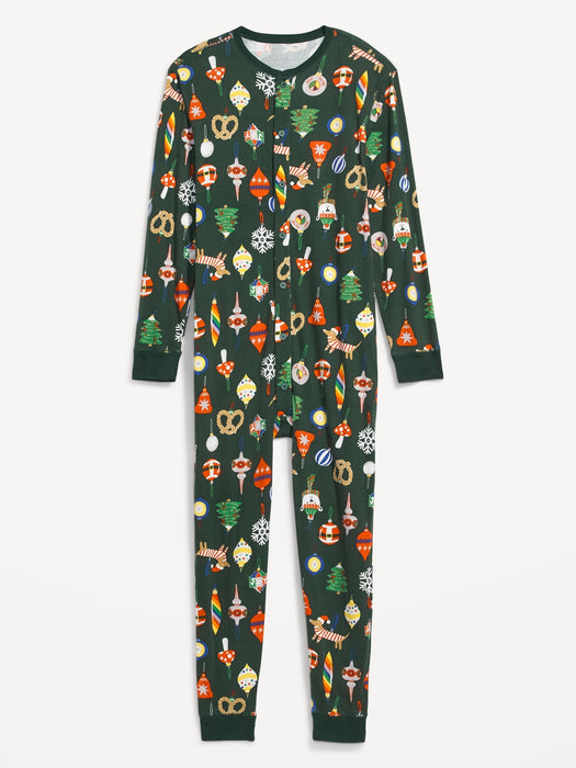 Matching Christmas Print One-Piece Pajamas for Men - Green