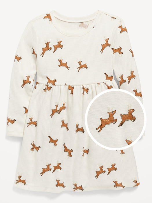Fit & Flare Long-Sleeve Printed Thermal-Knit Dress for Toddler Girls