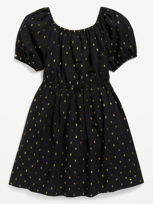 Elbow-Sleeve Clip-Dot Swing Dress for Toddler Girls