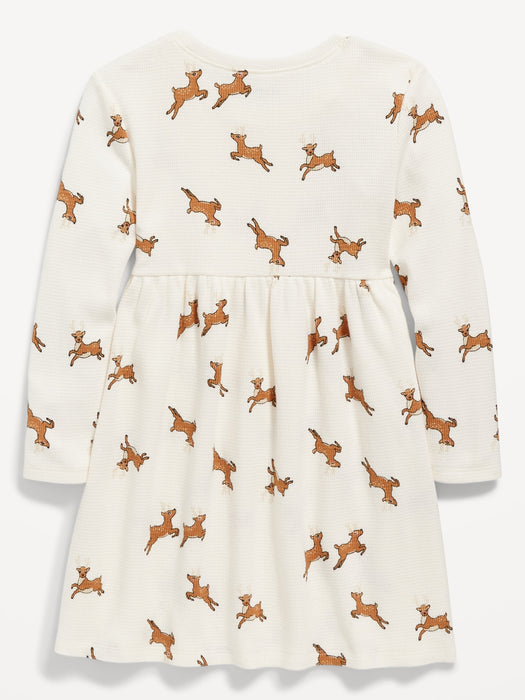 Fit & Flare Long-Sleeve Printed Thermal-Knit Dress for Toddler Girls