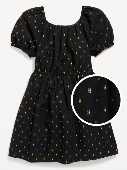 Elbow-Sleeve Clip-Dot Swing Dress for Toddler Girls