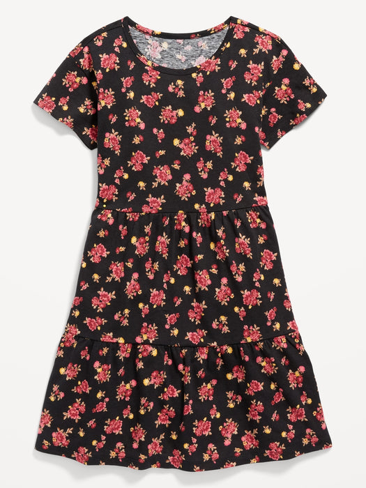 Short-Sleeve Tiered Printed Swing Dress for Girls