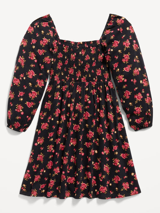 Long-Sleeve Smocked Floral-Print Fit & Flare Dress for Girls