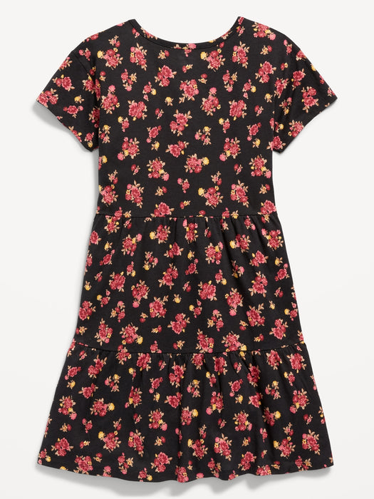 Short-Sleeve Tiered Printed Swing Dress for Girls