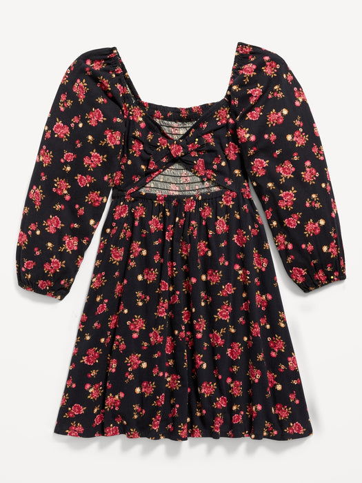 Long-Sleeve Smocked Floral-Print Fit & Flare Dress for Girls