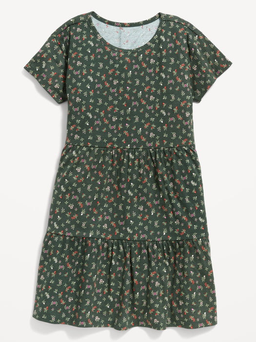Short-Sleeve Tiered Printed Swing Dress for Girls