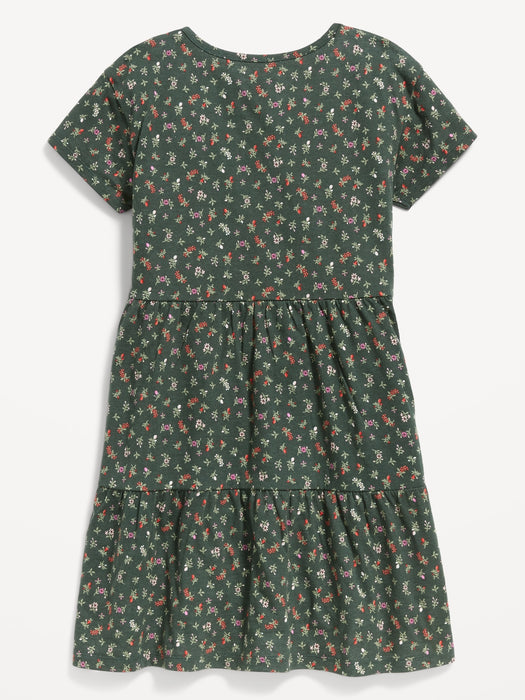 Short-Sleeve Tiered Printed Swing Dress for Girls