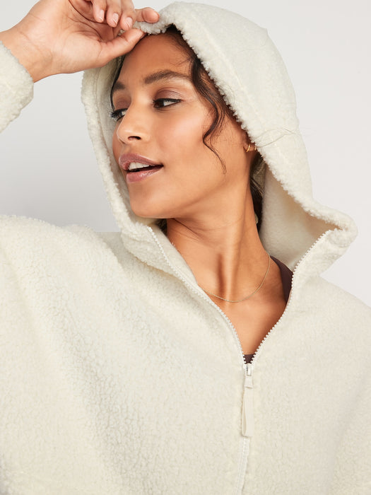 Cozy Sherpa Half-Zip Tunic Hoodie for Women - White