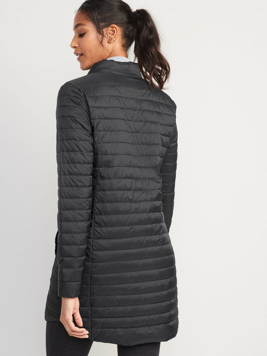 Water-Resistant Quilted Zip-Front Tunic Jacket for Women - Black